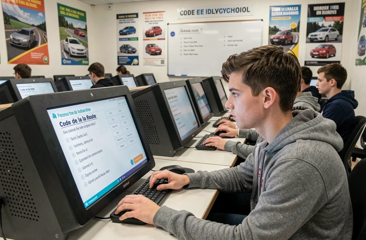Étudiant passant l'examen du code de la route chez ALD Formation dans le Val-d'Oise