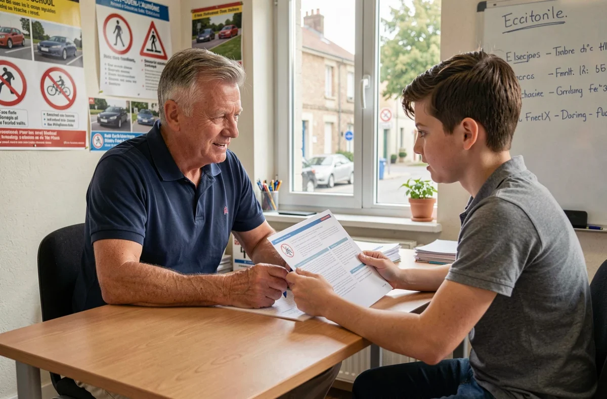 Moniteur et élève de l'Auto Moto Ecole Saint Ouen en session théorique dans le Val-d'Oise