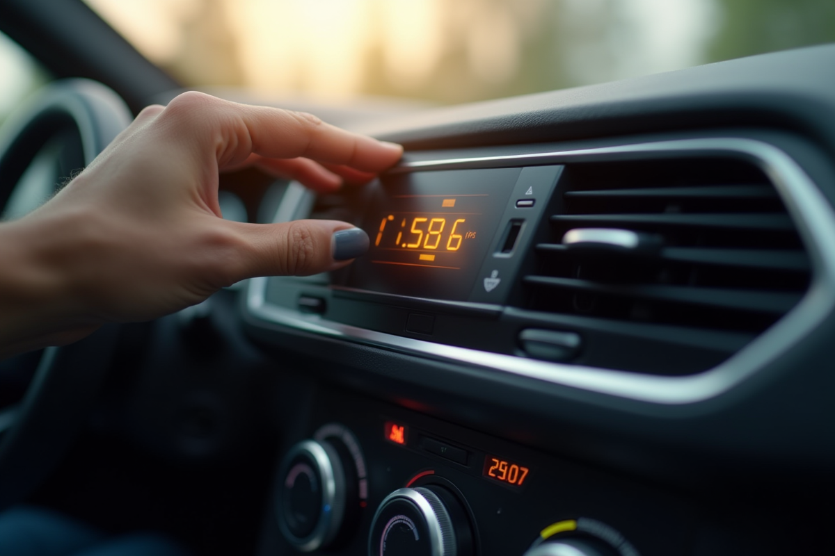 Main entrant un code sur un clavier numérique dans une voiture moderne