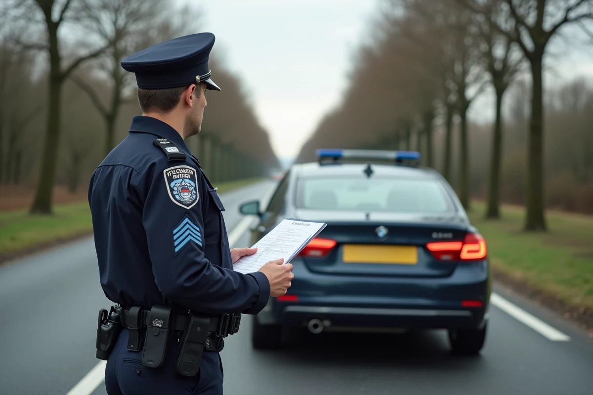 Contrôle de police sur route pour plaque d'immatriculation noire non conforme