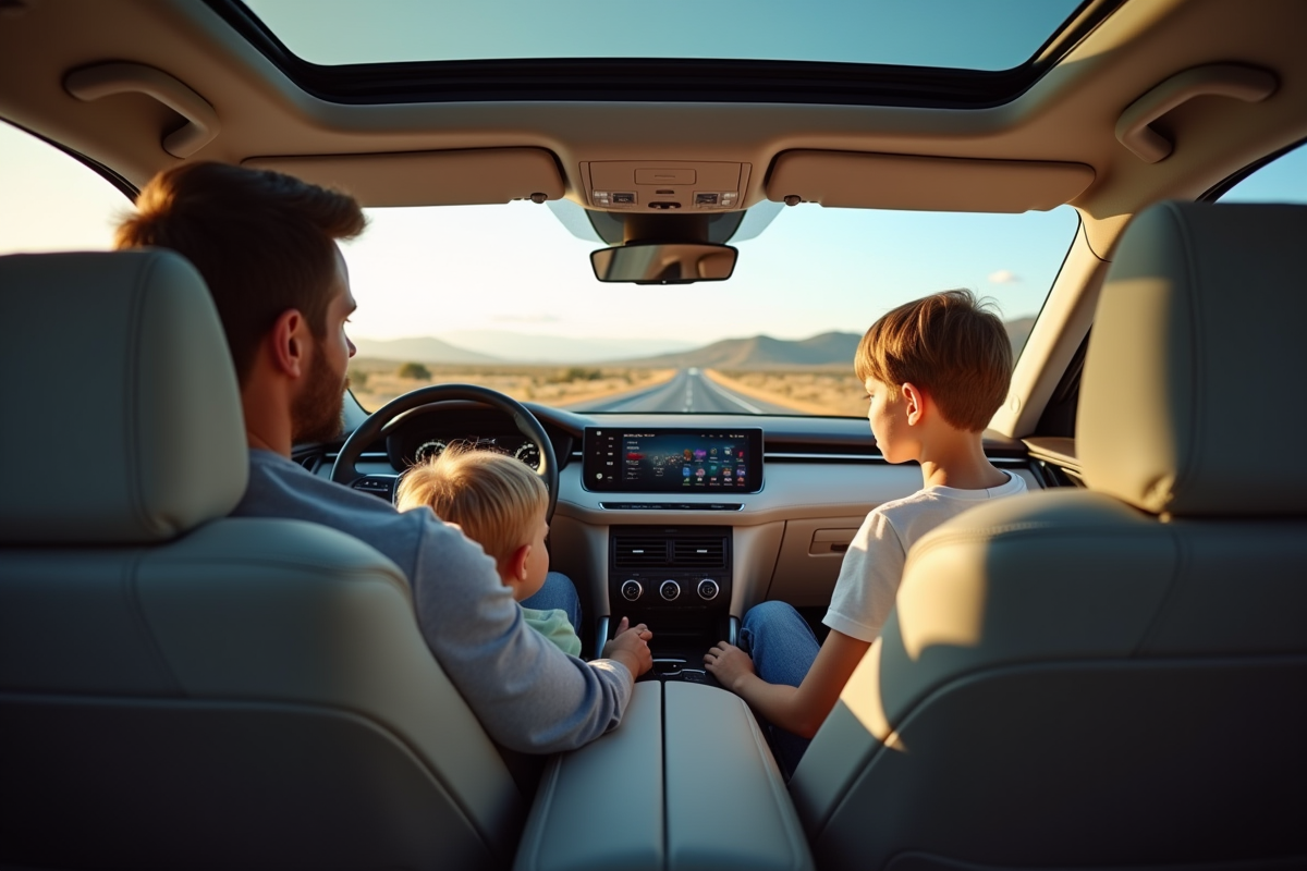 Famille dans un SUV spacieux avec vue panoramique