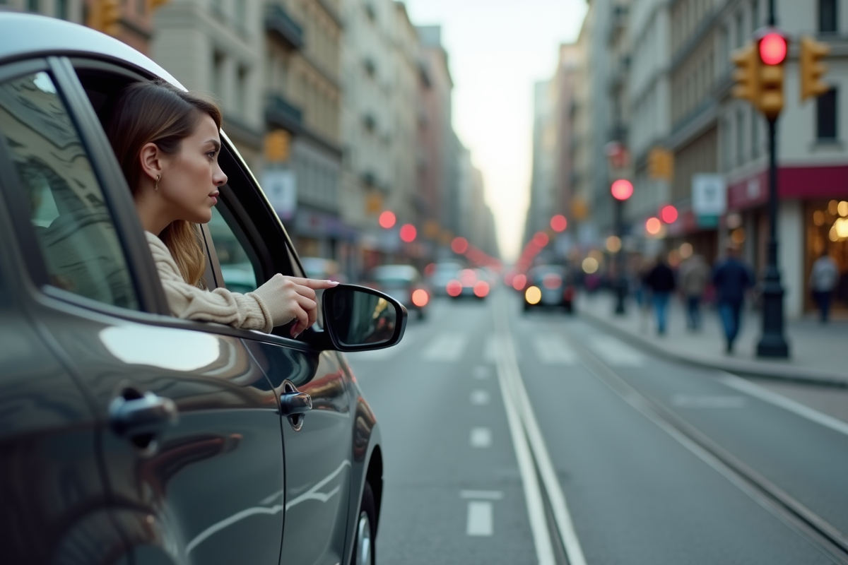 Jeune femme patient dans la circulation urbaine