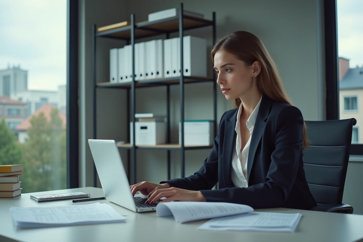 Jeune femme au bureau avec formulaire d