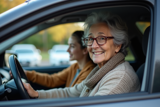 Femme âgée et adolescente dans la voiture en ville