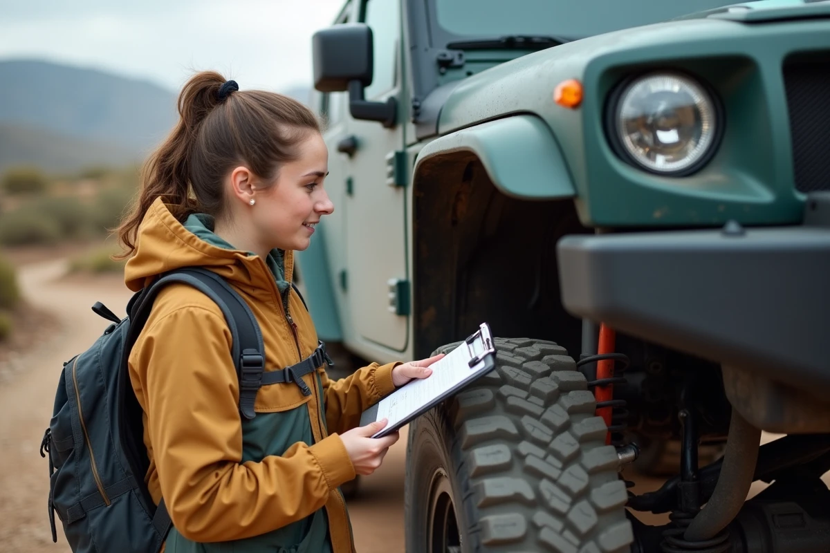 Jeune femme en randonnée examinant le dessous d
