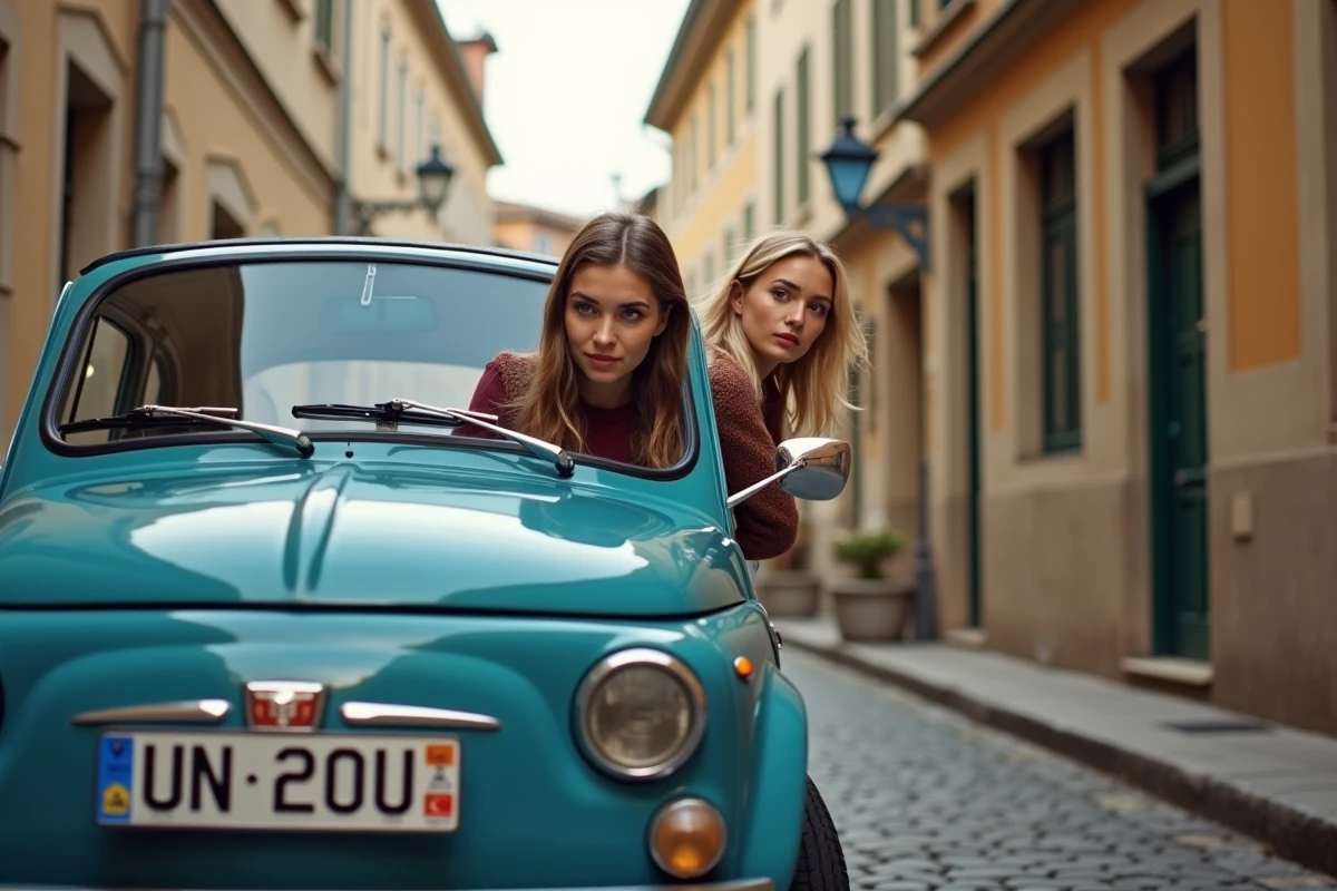 Jeune femme ukrainienne vérifiant sa plaque dans une ville française