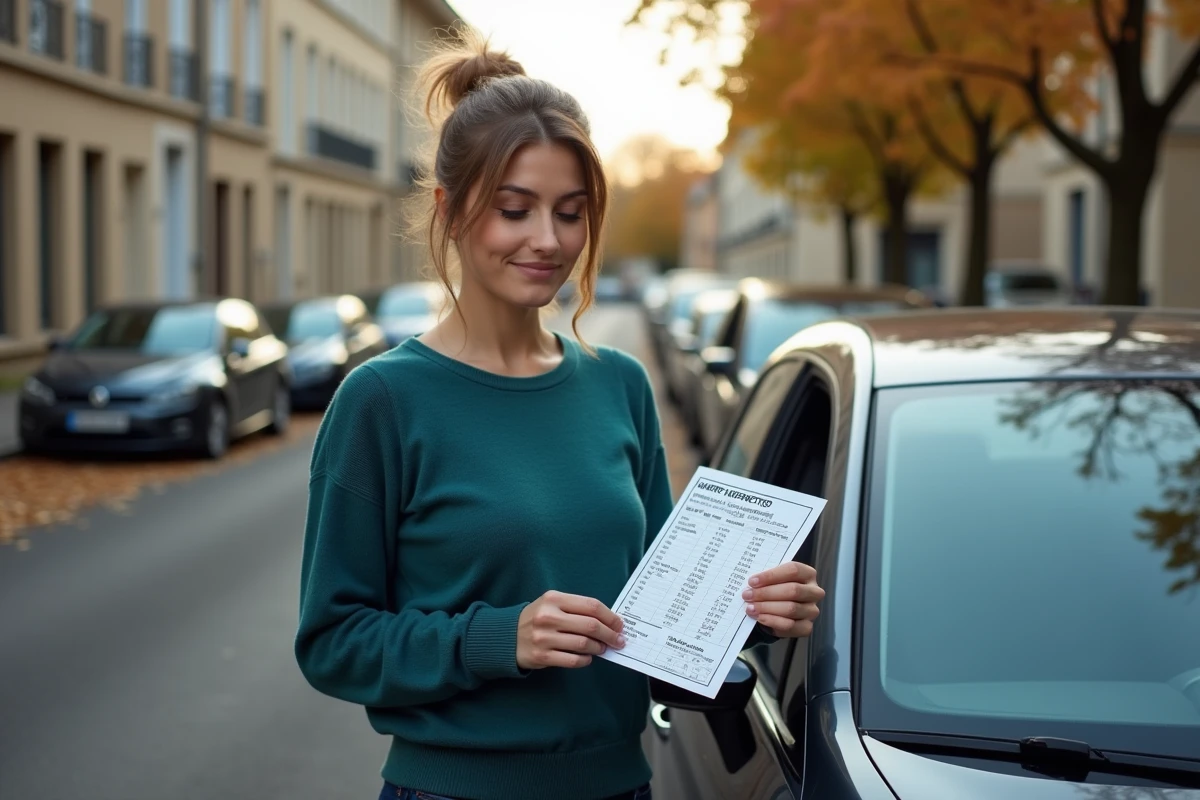 Jeune femme vérifiant un graphique automobile à l