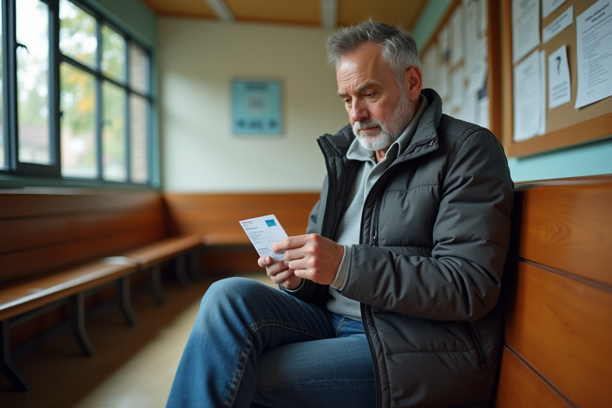 Homme regardant son nouveau permis de conduire dans une salle d