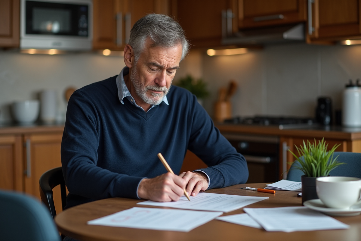Homme à la maison remplissant un formulaire de permis de conduire
