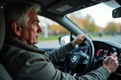 Homme d'âge moyen vérifiant le niveau de carburant dans une SUV moderne