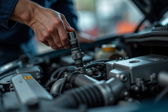 Mécanicien inspectant un capteur de turbo moteur