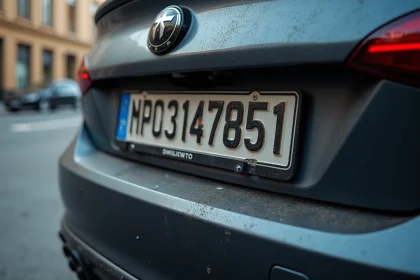 Plaque d'immatriculation noire illégale sur une voiture européenne garée en ville