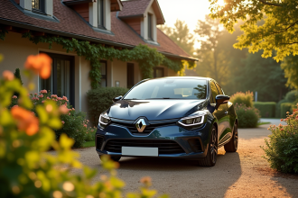 Renault Clio Phase 2 devant maison de campagne ensoleillée