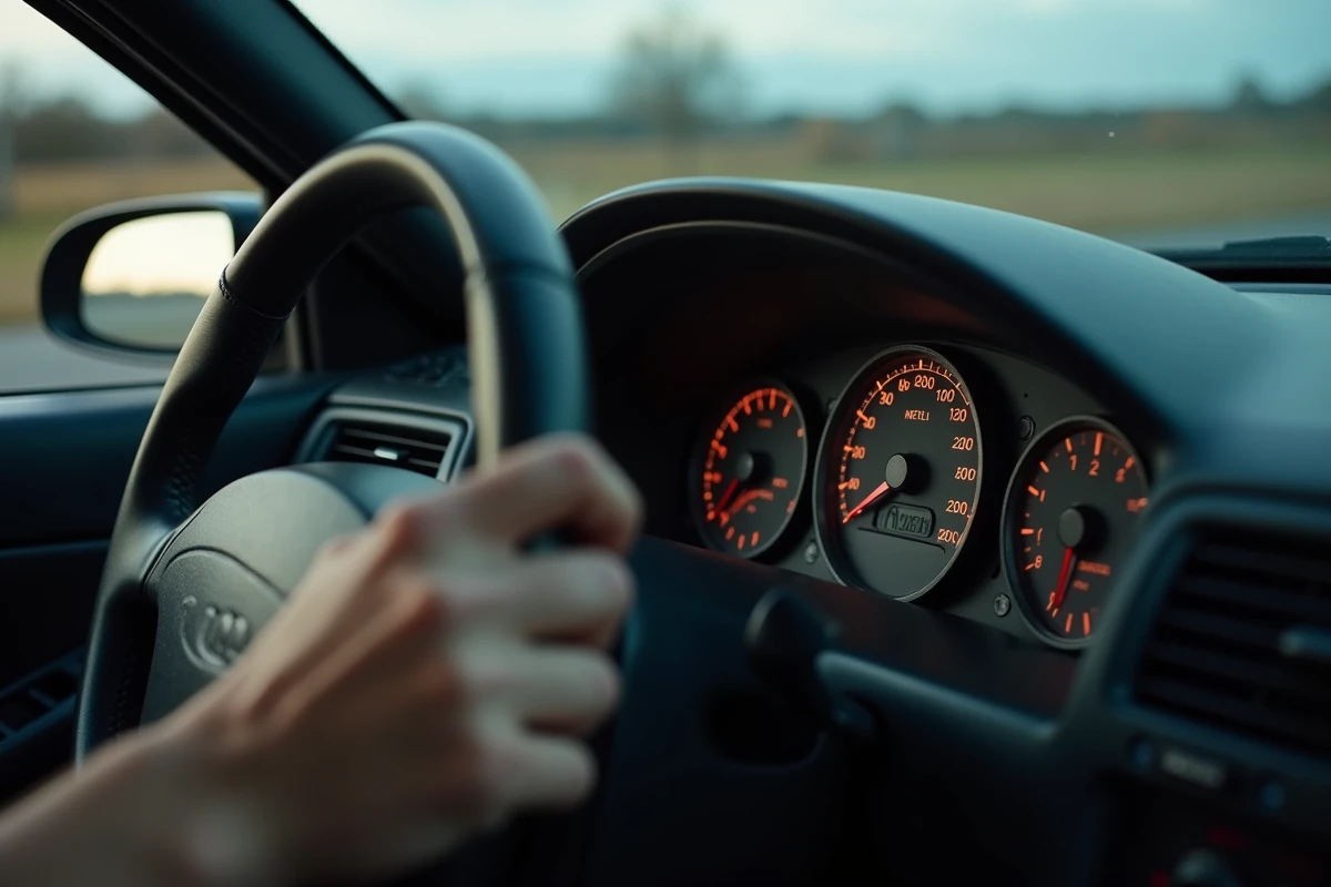 Tableau de bord d'une voiture convertie à l'éthanol E85 montrant la jauge de carburant après une reprogrammation Shiftech