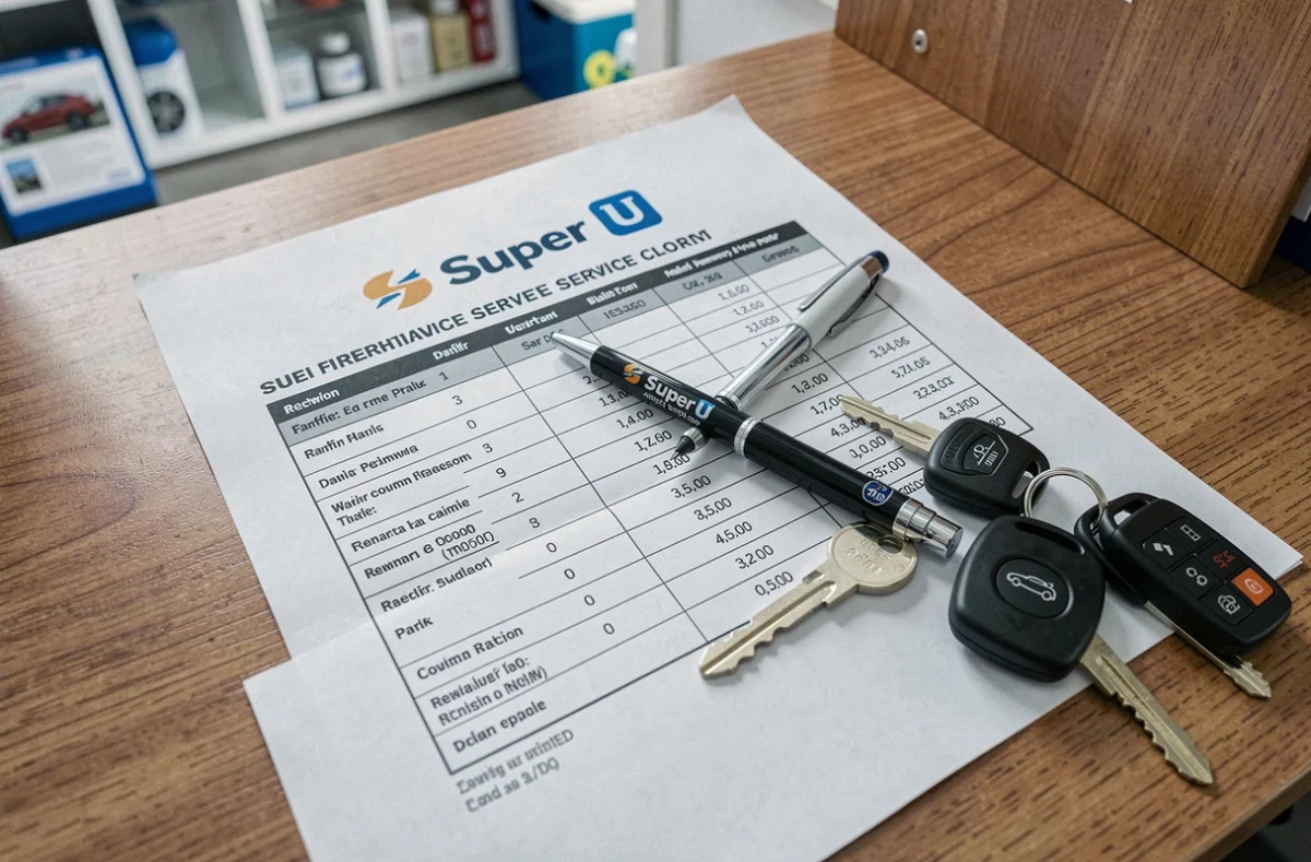 Grille tarifaire et clés d'une voiture sans permis en location chez Super U